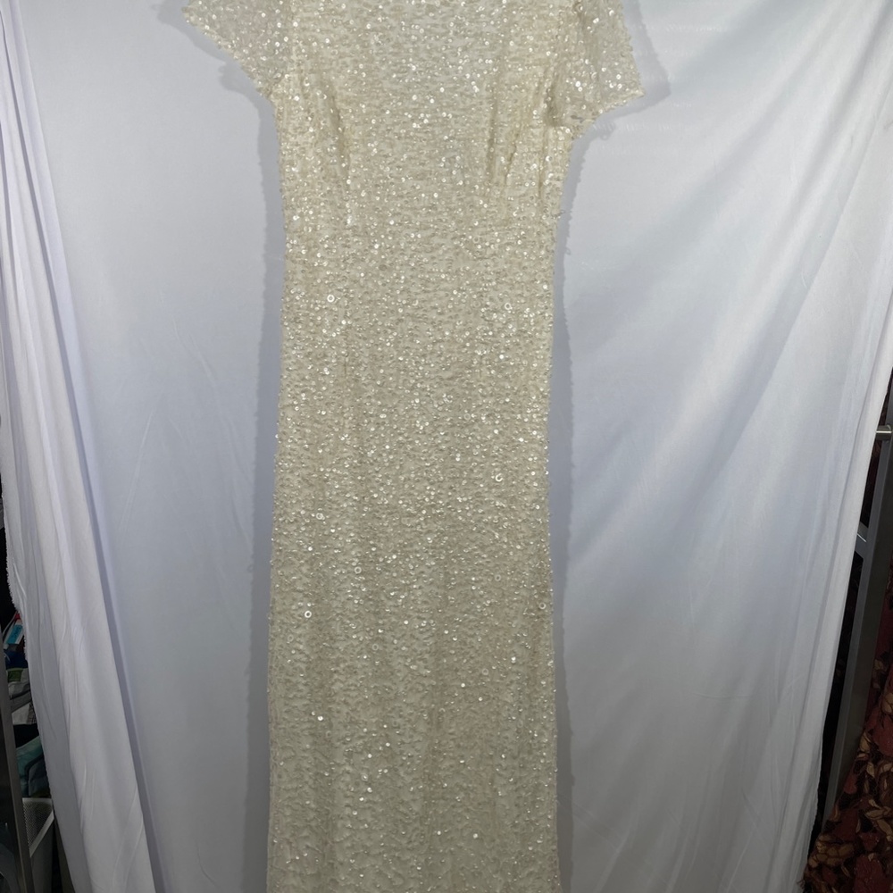 New Adrianna Papell sequin scoop back gown ivory 10 - Picture 9 of 16